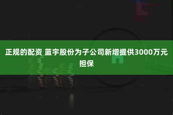 正规的配资 蓝宇股份为子公司新增提供3000万元担保