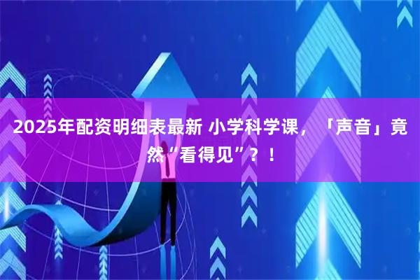 2025年配资明细表最新 小学科学课，「声音」竟然“看得见”？！